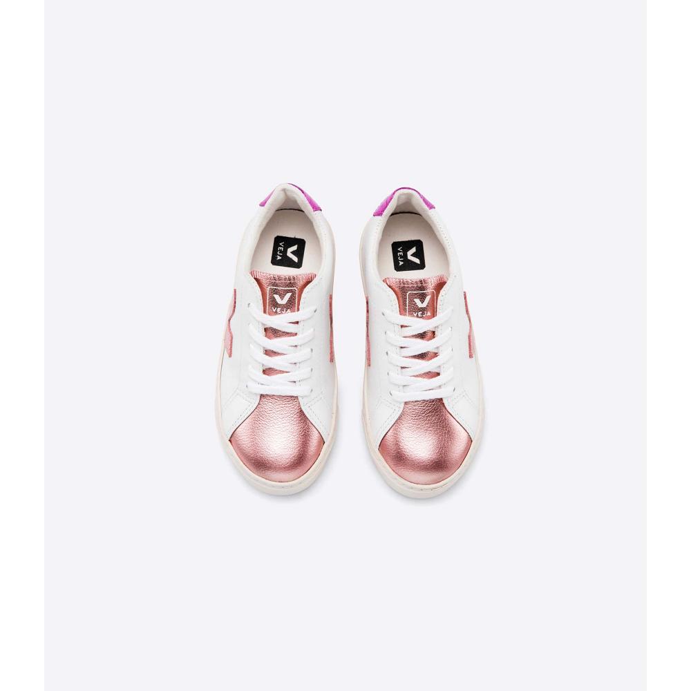 Veja ESPLAR LEATHER Tenisky Detske White/Pink/Purple | SK 809PJJ